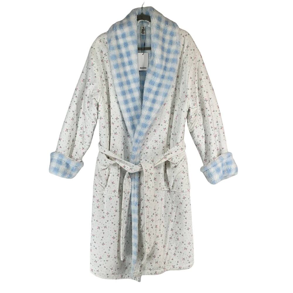 Guizo Cozy Cloud Reversible Robe Smal ? Medium Floral White Gingham NEW - Picture 5 of 16